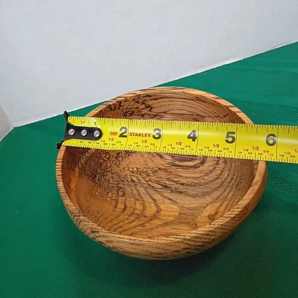 Hand Turned Spalted Water Oak Wood Bowl Slanted Rim Natural Edge Decorative Art